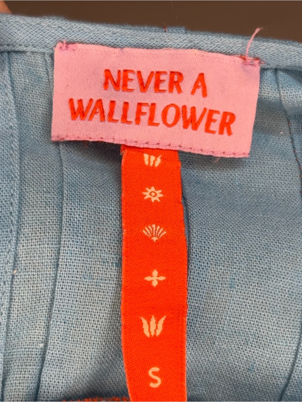 Never A Wallflower Embroidered Light Blue Cropped Top with orange Trim - Picture 13 of 15